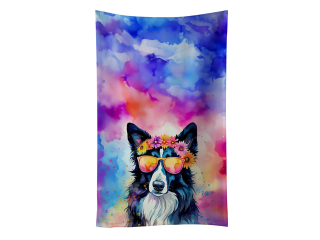 Border Collie Hippie Dawg Kitchen Towel Dish Cloths Guest Hand Towel Decorative Bathroom Towel for Face,Tea, Dishcloth, Kitchen and Bath