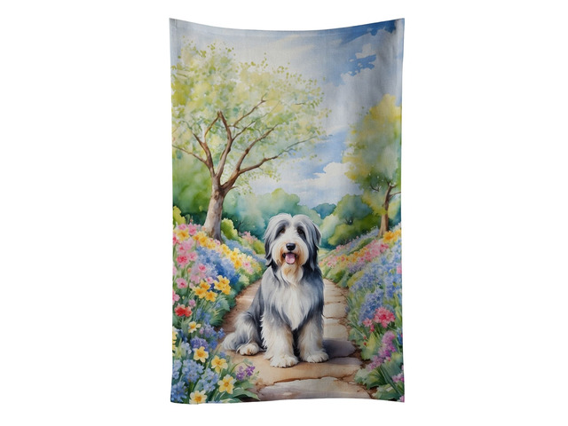 Bearded Collie Spring Garden Kitchen Towel Dish Cloths Guest Hand Towel Decorative Bathroom Towel for Face,Tea, Dishcloth, Kitchen and Bath