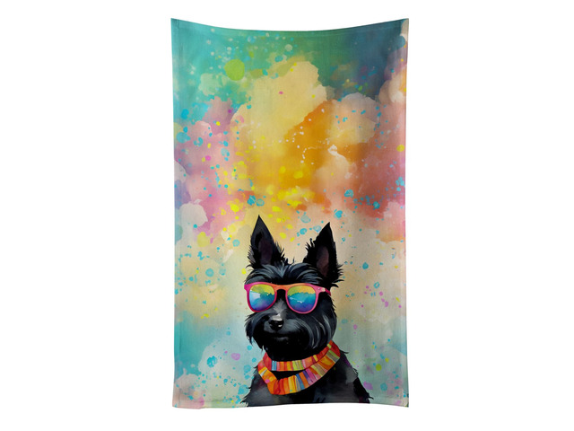 Scottish Terrier Hippie Dawg Kitchen Towel Dish Cloths Guest Hand Towel Decorative Bathroom Towel for Face,Tea, Dishcloth, Kitchen and Bath