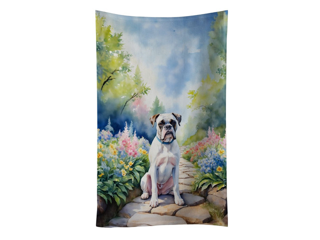 White Boxer Spring Path Kitchen Towel Dish Cloths Guest Hand Towel Decorative Bathroom Towel for Face,Tea, Dishcloth, Kitchen and Bath