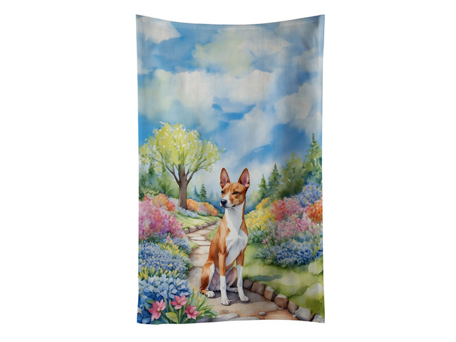 Basenji Spring Garden Kitchen Towel Dish Cloths Guest Hand Towel Decorative Bathroom Towel for Face,Tea, Dishcloth, Kitchen and Bath