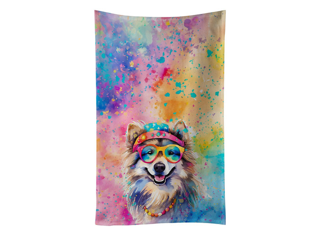 Keeshond Hippie Dawg Kitchen Towel Dish Cloths Guest Hand Towel Decorative Bathroom Towel for Face,Tea, Dishcloth, Kitchen and Bath