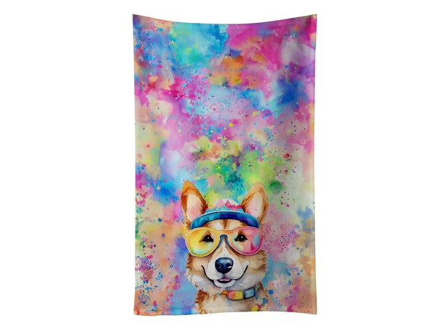 Corgi Hippie Dawg Kitchen Towel Dish Cloths Guest Hand Towel Decorative Bathroom Towel for Face,Tea, Dishcloth, Kitchen and Bath