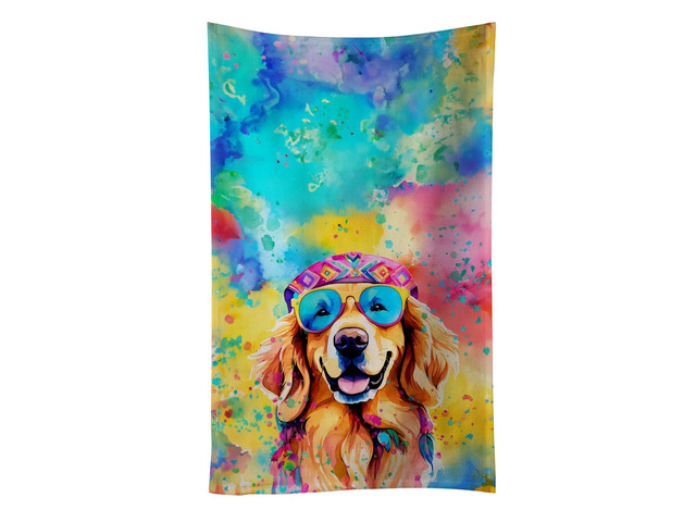 Golden Retriever Hippie Dawg Kitchen Towel Dish Cloths Guest Hand Towel Decorative Bathroom Towel for Face,Tea, Dishcloth, Kitchen and Bath