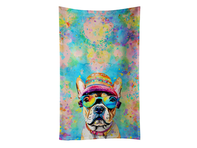French Bulldog Hippie Dawg Kitchen Towel Dish Cloths Guest Hand Towel Decorative Bathroom Towel for Face,Tea, Dishcloth, Kitchen and Bath