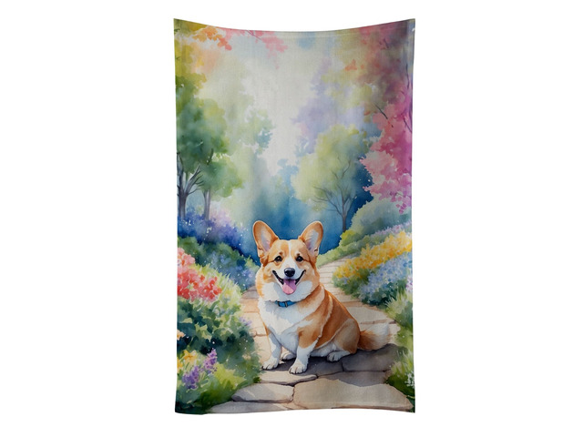 Corgi Spring Path Kitchen Towel Dish Cloths Guest Hand Towel Decorative Bathroom Towel for Face,Tea, Dishcloth, Kitchen and Bath