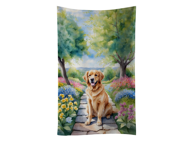 Golden Retriever Spring Path Kitchen Towel Dish Cloths Guest Hand Towel Decorative Bathroom Towel for Face,Tea, Dishcloth, Kitchen and Bath