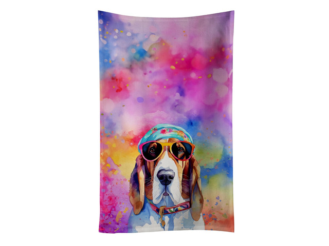 Basset Hound Hippie Dawg Kitchen Towel Dish Cloths Guest Hand Towel Decorative Bathroom Towel for Face,Tea, Dishcloth, Kitchen and Bath
