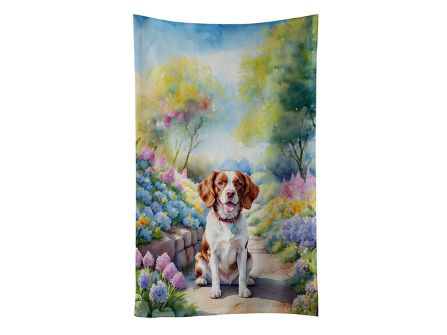 Brittany Spaniel Spring Path Kitchen Towel Dish Cloths Guest Hand Towel Decorative Bathroom Towel for Face,Tea, Dishcloth, Kitchen and Bath