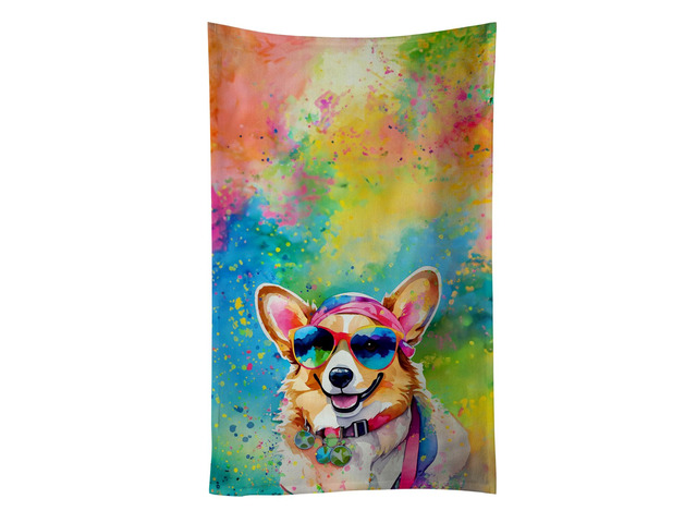Corgi Hippie Dawg Kitchen Towel Dish Cloths Guest Hand Towel Decorative Bathroom Towel for Face,Tea, Dishcloth, Kitchen and Bath