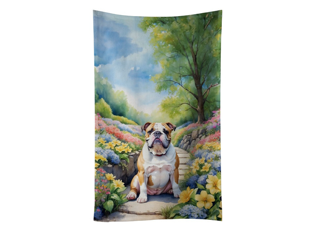 English Bulldog Spring Path Kitchen Towel Dish Cloths Guest Hand Towel Decorative Bathroom Towel for Face,Tea, Dishcloth, Kitchen and Bath