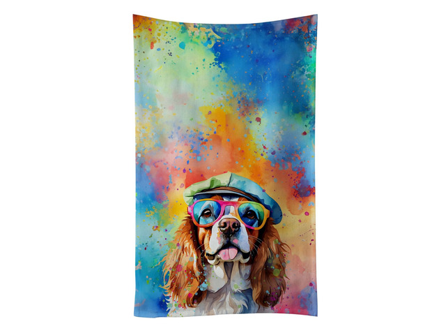 Cavalier Spaniel Hippie Dawg Kitchen Towel Dish Cloths Guest Hand Towel Decorative Bathroom Towel for Face,Tea, Dishcloth, Kitchen and Bath