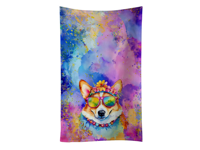 Corgi Hippie Dawg Kitchen Towel Dish Cloths Guest Hand Towel Decorative Bathroom Towel for Face,Tea, Dishcloth, Kitchen and Bath