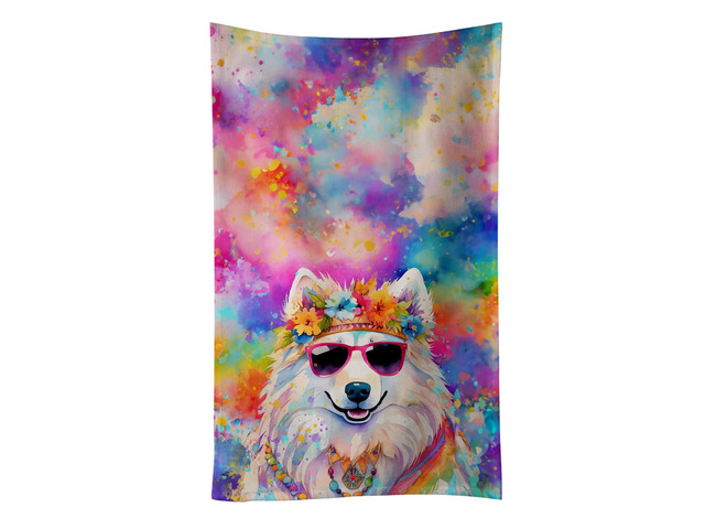 Samoyed Hippie Dawg Kitchen Towel Dish Cloths Guest Hand Towel Decorative Bathroom Towel for Face,Tea, Dishcloth, Kitchen and Bath