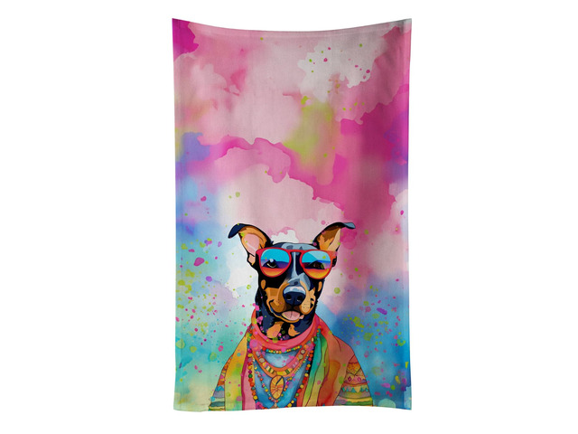 Doberman Pinscher Hippie Dawg Kitchen Towel Dish Cloths Guest Hand Towel Decorative Bathroom Towel for Face,Tea, Dishcloth, Kitchen and Bath