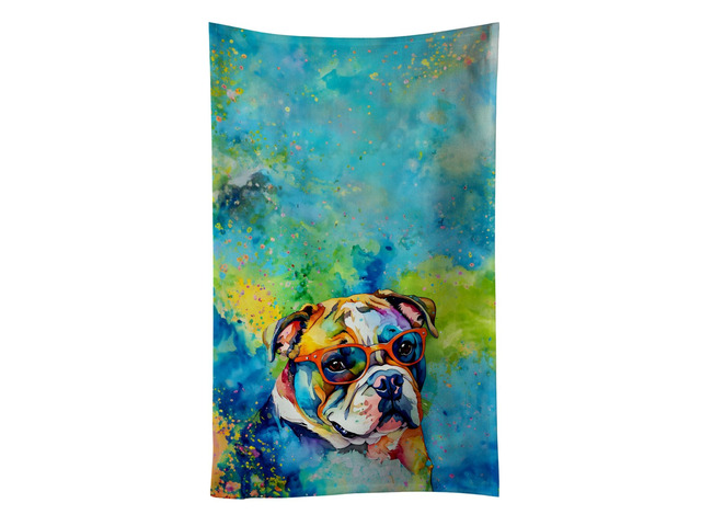 English Bulldog Hippie Dawg Kitchen Towel Dish Cloths Guest Hand Towel Decorative Bathroom Towel for Face,Tea, Dishcloth, Kitchen and Bath