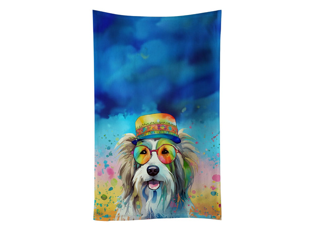 Bearded Collie Hippie Dawg Kitchen Towel Dish Cloths Guest Hand Towel Decorative Bathroom Towel for Face,Tea, Dishcloth, Kitchen and Bath