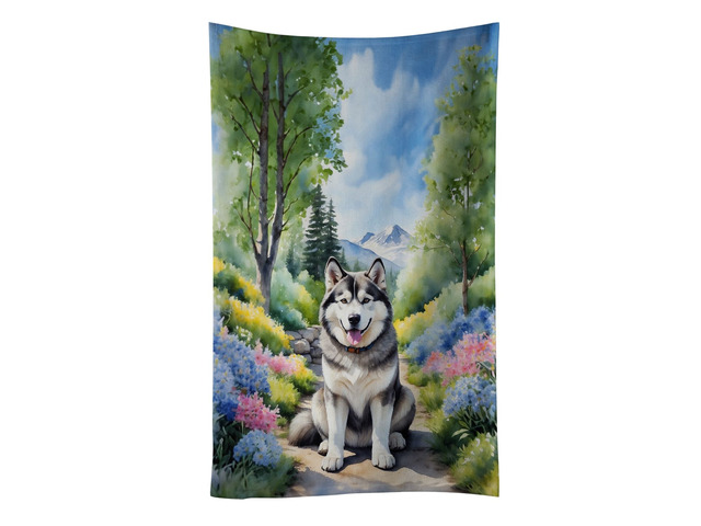 Alaskan Malamute Spring Garden Kitchen Towel Dish Cloths Guest Hand Towel Decorative Bathroom Towel for Face,Tea, Dishcloth, Kitchen and Bath