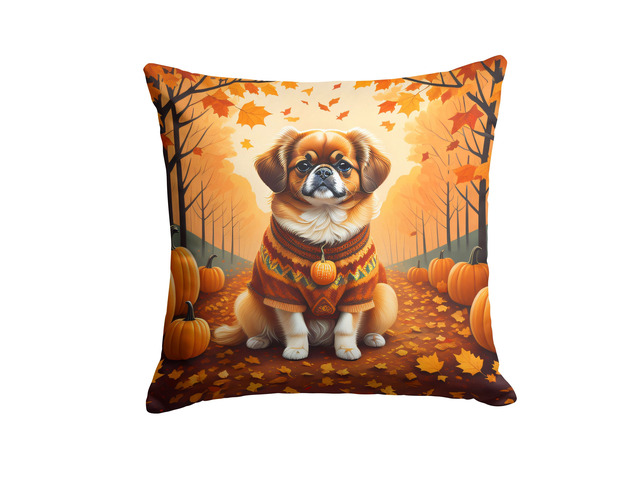 Tibetan Spaniel Fall Throw Pillow Machine Washable, Indoor Outdoor Decorative Pillow for Couch, Bed or Patio, 18Hx18W