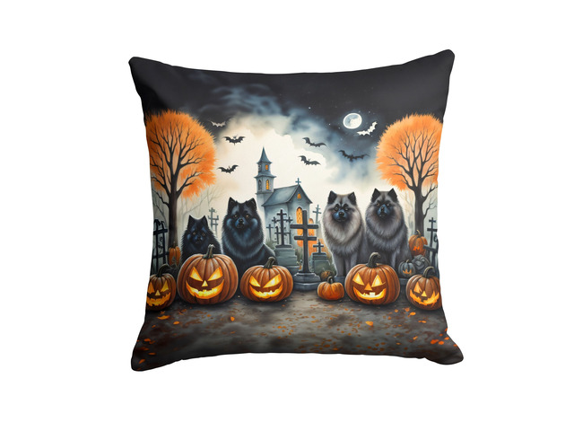 Keeshond Spooky Halloween Throw Pillow Machine Washable, Indoor Outdoor Decorative Pillow for Couch, Bed or Patio, 18Hx18W