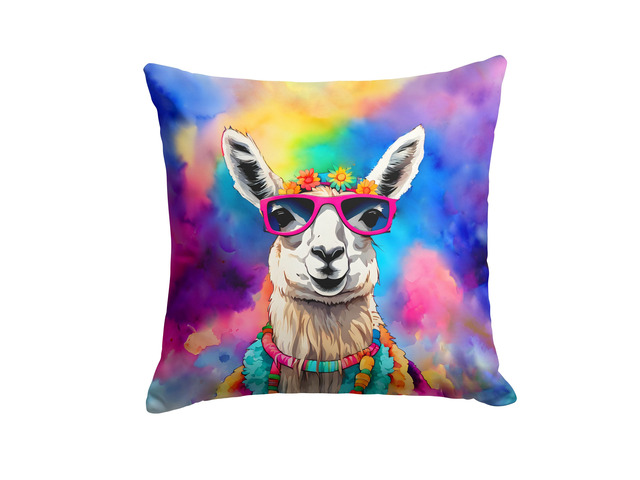 NEW Hippie Animal Llama Throw Pillow Machine Washable, Indoor Outdoor Decorative Pillow for Couch, Bed or Patio, 18Hx18W