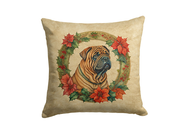 Shar Pei Christmas Flowers Throw Pillow Machine Washable, Indoor Outdoor Decorative Pillow for Couch, Bed or Patio, 18Hx18W