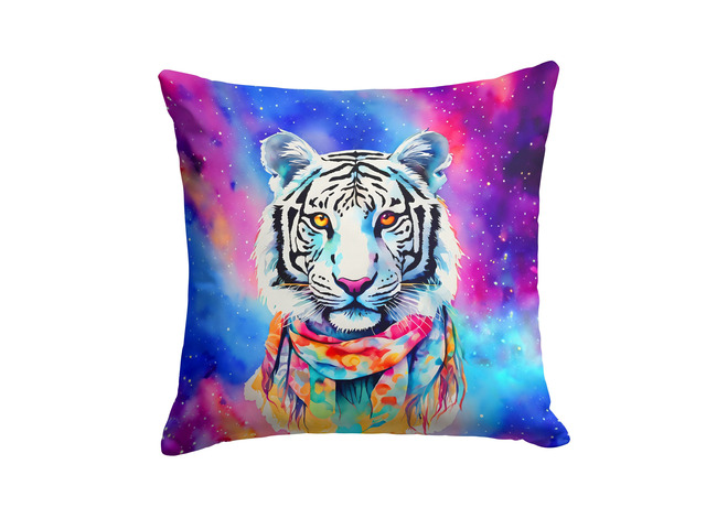 NEW Hippie Animal White Tiger Throw Pillow Machine Washable, Indoor Outdoor Decorative Pillow for Couch, Bed or Patio, 18Hx18W