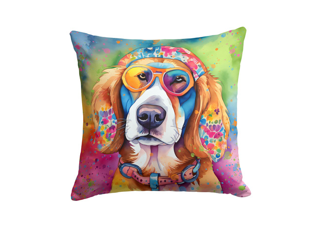 Hippie Dawg Throw Pillow Machine Washable, Indoor Outdoor Decorative Pillow for Couch, Bed or Patio, 18Hx18W
