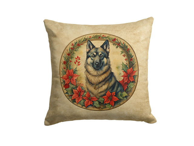 Norwegian Elkhound Christmas Flowers Throw Pillow Machine Washable, Indoor Outdoor Decorative Pillow for Couch, Bed or Patio, 18Hx18W