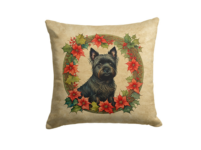 Cairn Terrier Christmas Flowers Throw Pillow Machine Washable, Indoor Outdoor Decorative Pillow for Couch, Bed or Patio, 18Hx18W