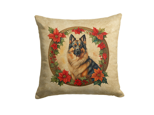 Belgian Tervuren Christmas Flowers Throw Pillow Machine Washable, Indoor Outdoor Decorative Pillow for Couch, Bed or Patio, 18Hx18W