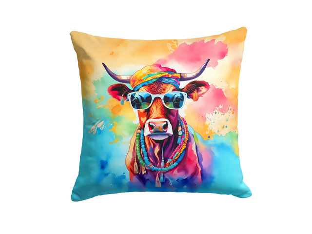 NEW Hippie Animal Cow Throw Pillow Machine Washable, Indoor Outdoor Decorative Pillow for Couch, Bed or Patio, 18Hx18W