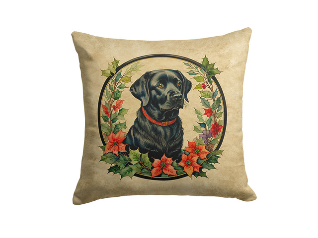 Labrador Retriever Christmas Flowers Throw Pillow Machine Washable, Indoor Outdoor Decorative Pillow for Couch, Bed or Patio, 18Hx18W