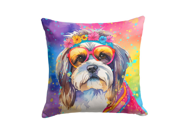Shih Tzu Hippie Dawg Throw Pillow Machine Washable, Indoor Outdoor Decorative Pillow for Couch, Bed or Patio, 18Hx18W