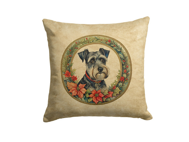 Schnauzer Christmas Flowers Throw Pillow Machine Washable, Indoor Outdoor Decorative Pillow for Couch, Bed or Patio, 18Hx18W
