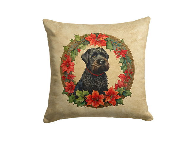 Black Russian Terrier Christmas Flowers Throw Pillow Machine Washable, Indoor Outdoor Decorative Pillow for Couch, Bed or Patio, 18Hx18W