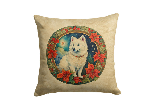 American Eskimo Christmas Flowers Throw Pillow Machine Washable, Indoor Outdoor Decorative Pillow for Couch, Bed or Patio, 18Hx18W