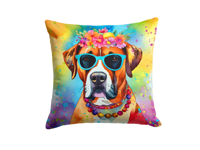 Boxer Hippie Dawg Throw Pillow Machine Washable, Indoor Outdoor Decorative Pillow for Couch, Bed or Patio, 18Hx18W