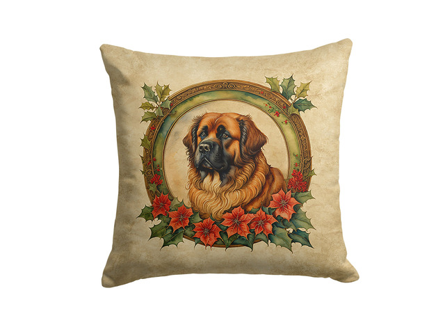 Leonberger Christmas Flowers Throw Pillow Machine Washable, Indoor Outdoor Decorative Pillow for Couch, Bed or Patio, 18Hx18W