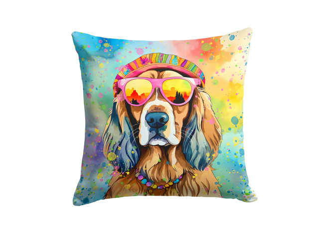 Cocker Spaniel Hippie Dawg Throw Pillow Machine Washable, Indoor Outdoor Decorative Pillow for Couch, Bed or Patio, 18Hx18W
