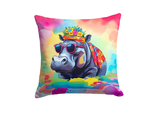 NEW Hippie Animal Hippopotamus Throw Pillow Machine Washable, Indoor Outdoor Decorative Pillow for Couch, Bed or Patio, 18Hx18W