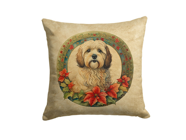 Havanese Christmas Flowers Throw Pillow Machine Washable, Indoor Outdoor Decorative Pillow for Couch, Bed or Patio, 18Hx18W