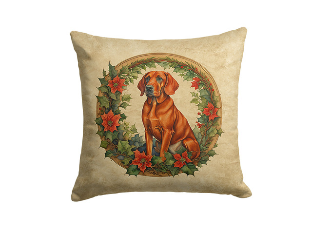Red Redbone Coonhound Christmas Flowers Throw Pillow Machine Washable, Indoor Outdoor Decorative Pillow for Couch, Bed or Patio, 18Hx18W