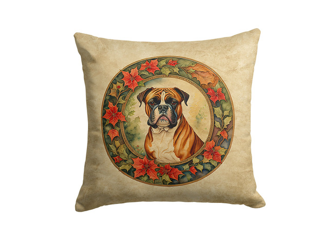 Boxer Christmas Flowers Throw Pillow Machine Washable, Indoor Outdoor Decorative Pillow for Couch, Bed or Patio, 18Hx18W