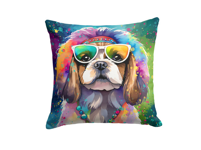 Shih Tzu Hippie Dawg Throw Pillow Machine Washable, Indoor Outdoor Decorative Pillow for Couch, Bed or Patio, 18Hx18W
