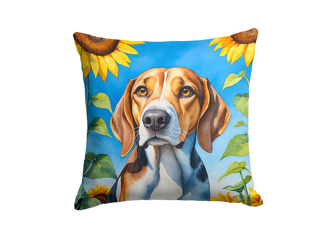 American Foxhound in Sunflowers Throw Pillow Machine Washable, Indoor Outdoor Decorative Pillow for Couch, Bed or Patio, 18Hx18W