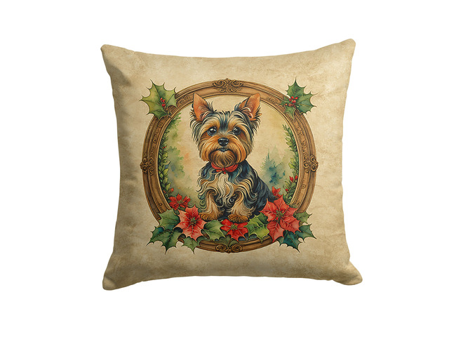 Yorkie Christmas Flowers Throw Pillow Machine Washable, Indoor Outdoor Decorative Pillow for Couch, Bed or Patio, 18Hx18W