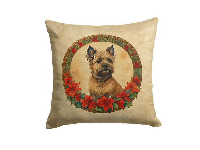 Cairn Terrier Christmas Flowers Throw Pillow Machine Washable, Indoor Outdoor Decorative Pillow for Couch, Bed or Patio, 18Hx18W