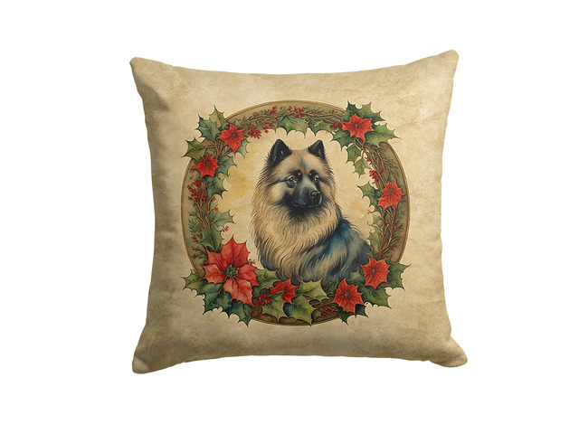 Keeshond Christmas Flowers Throw Pillow Machine Washable, Indoor Outdoor Decorative Pillow for Couch, Bed or Patio, 18Hx18W