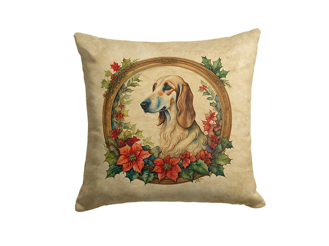 Saluki Christmas Flowers Throw Pillow Machine Washable, Indoor Outdoor Decorative Pillow for Couch, Bed or Patio, 18Hx18W